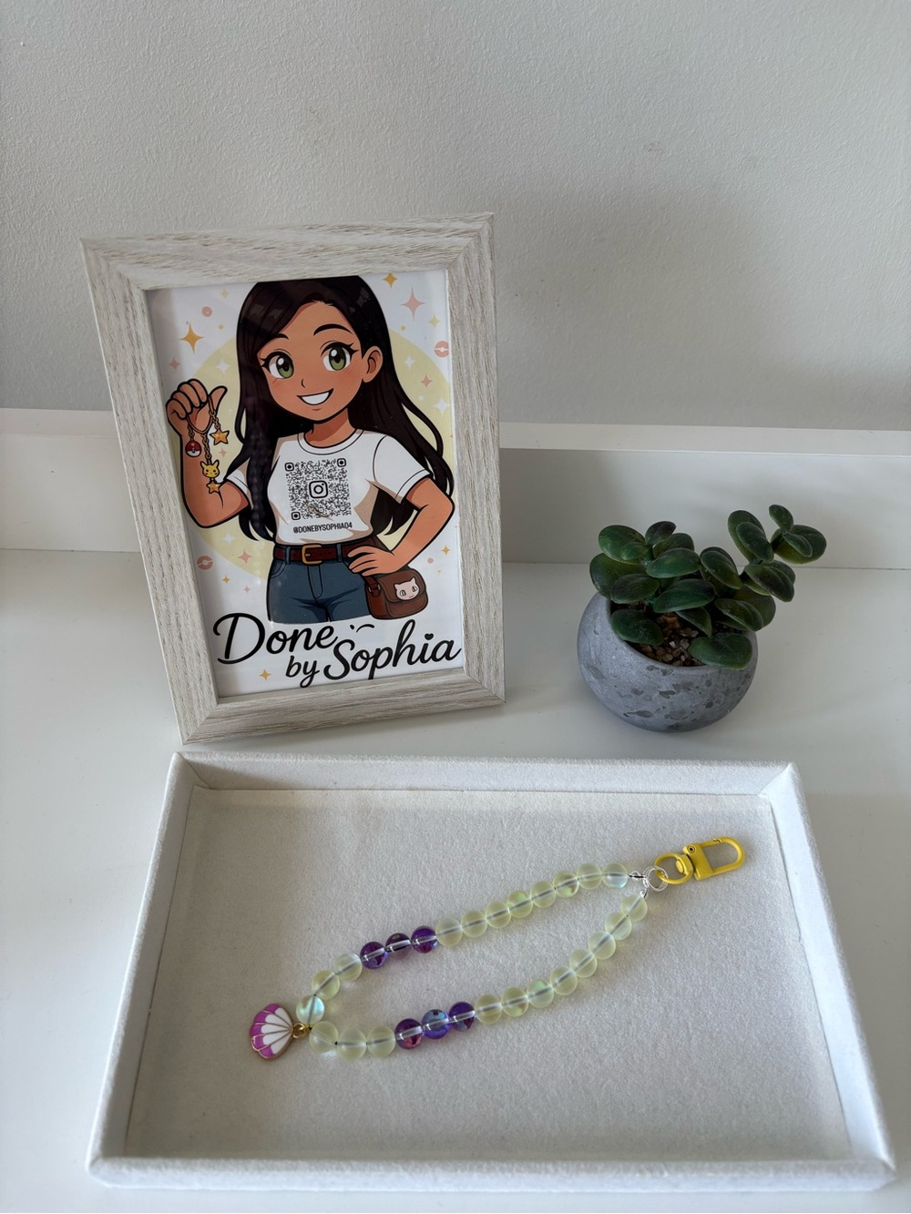 Done by Sophia Yellow & Purple Beaded Charm Keychain with Gold Clip